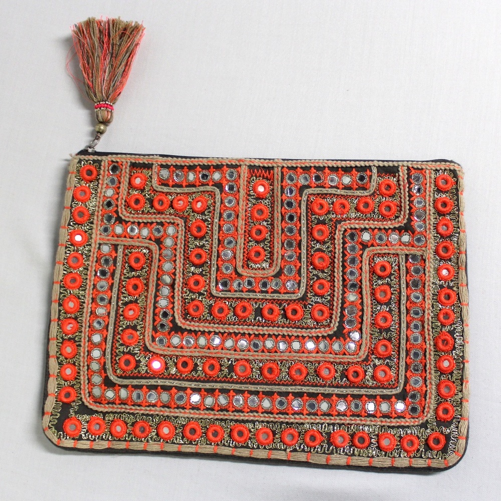 NWOT Boho Mirrored Embroidered Clutch Bag